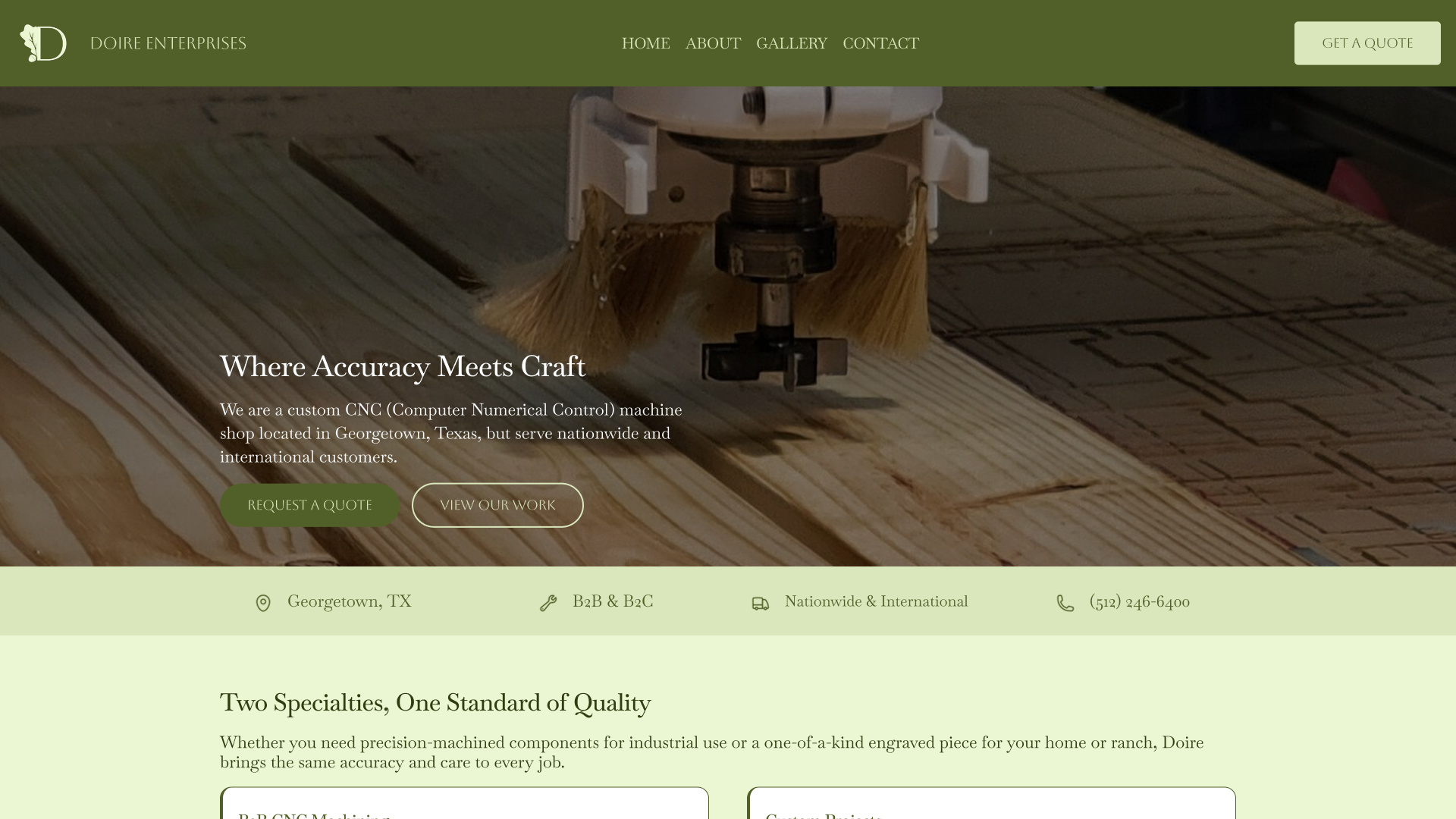 snapshot of a webpage that says "doire" and has a cover photo of a cnc machine