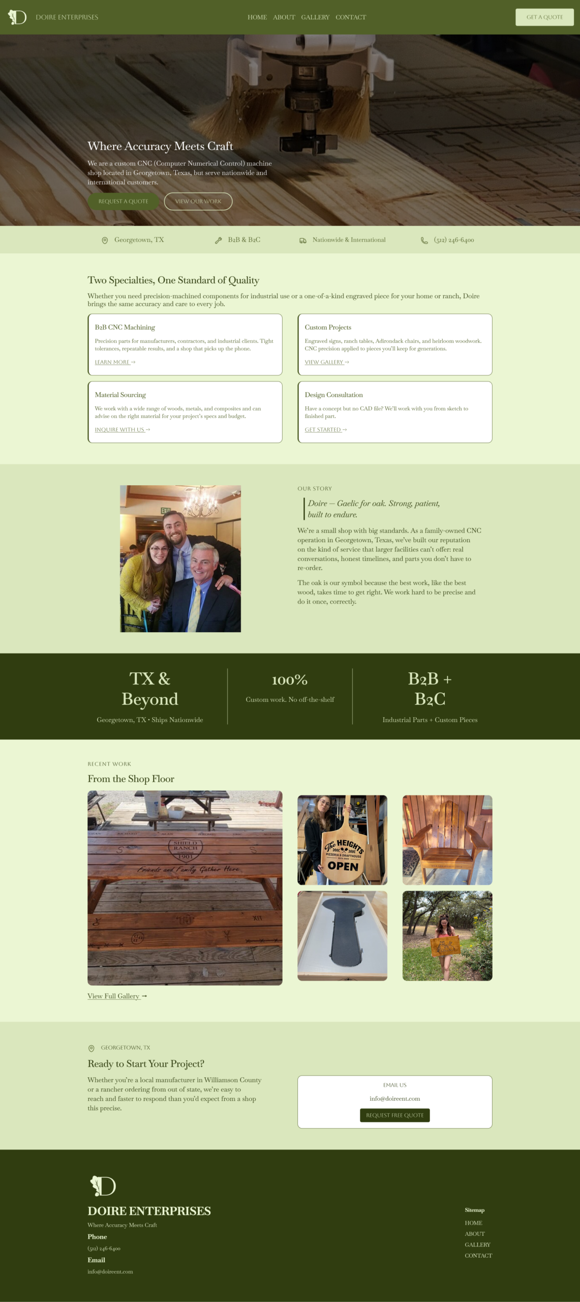 snapshot of a webpage that says "doire" and has a cover photo of a cnc machine