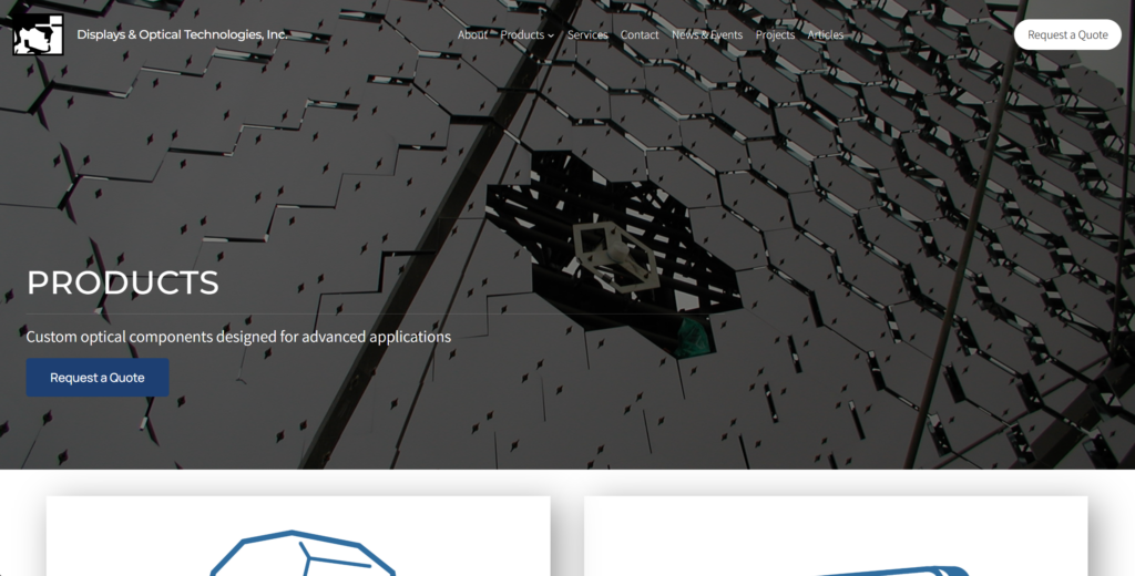snapshot of the top of a webpage titled "products"