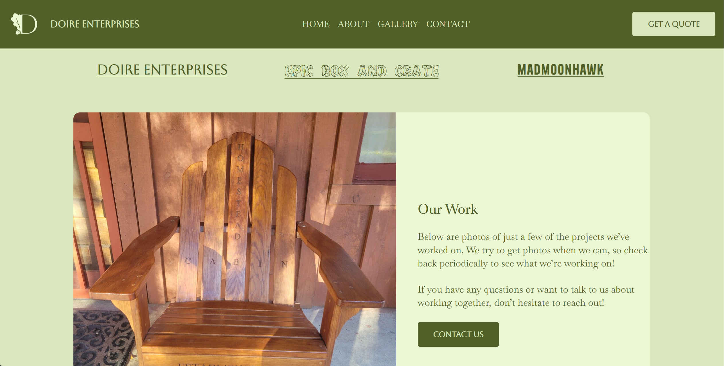 snapshot of a webpage that says "our work" and has a gallery below