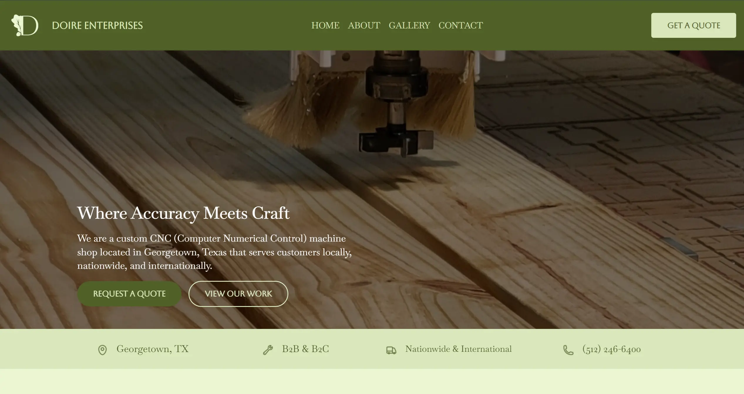 snapshot of a webpage that says "doire" and has a cover photo of a cnc machine