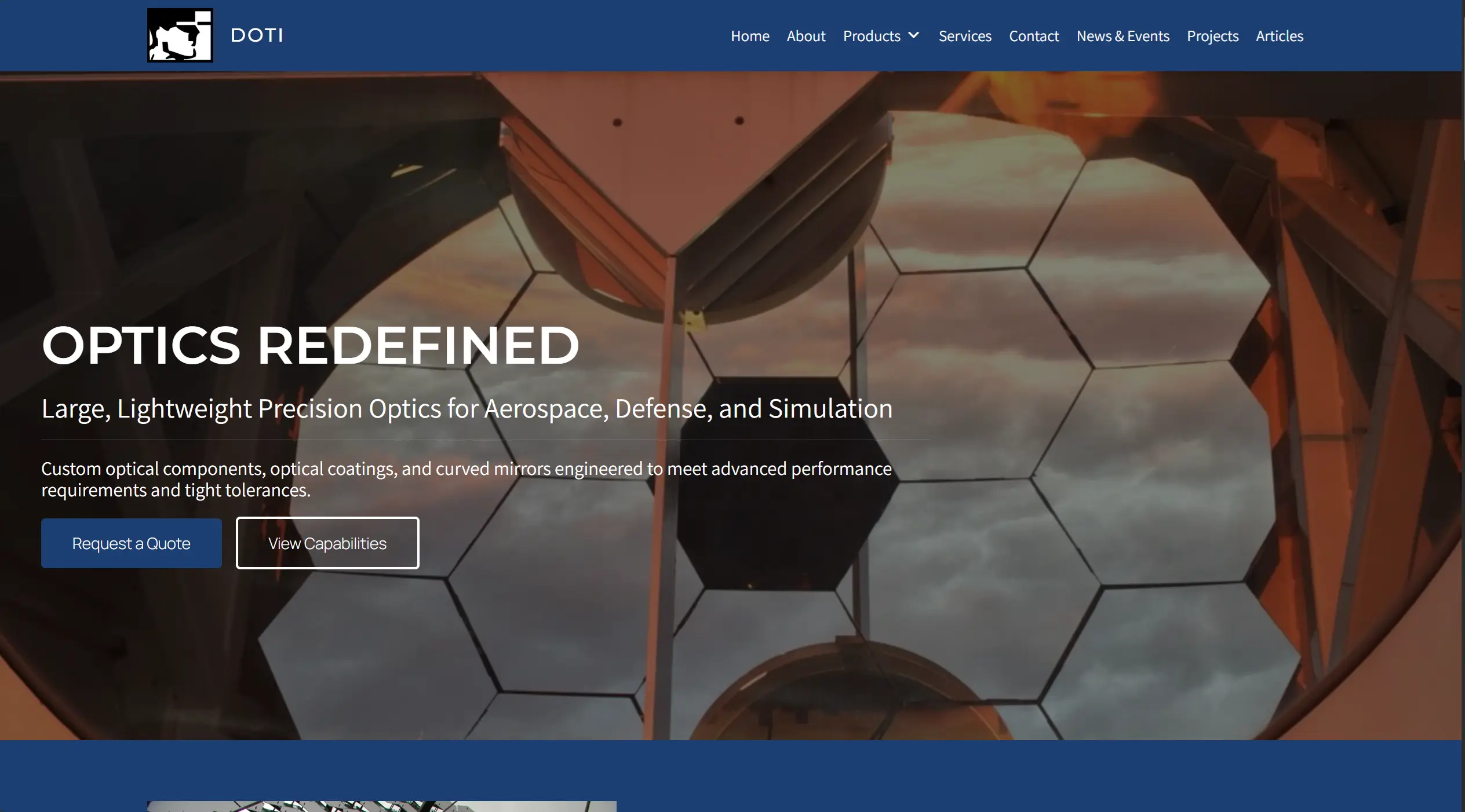 snapshot of homepage for displays & optical technologies, inc